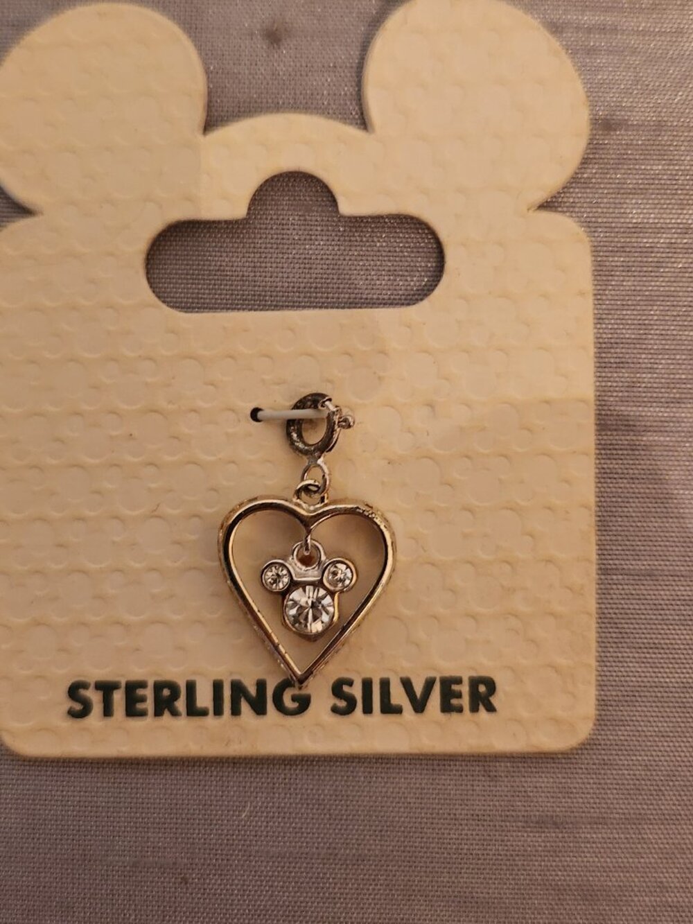 Disney Mickey head inside heart with CZ Sterling Silver Charm